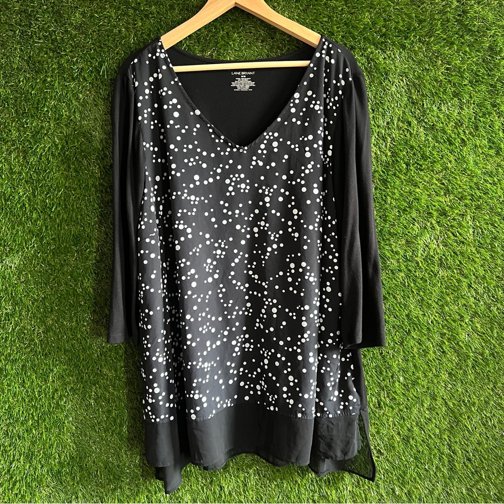 Lane Bryant 26 28 Polka Dot Sheer Shirt Tail Top Plus Curvy